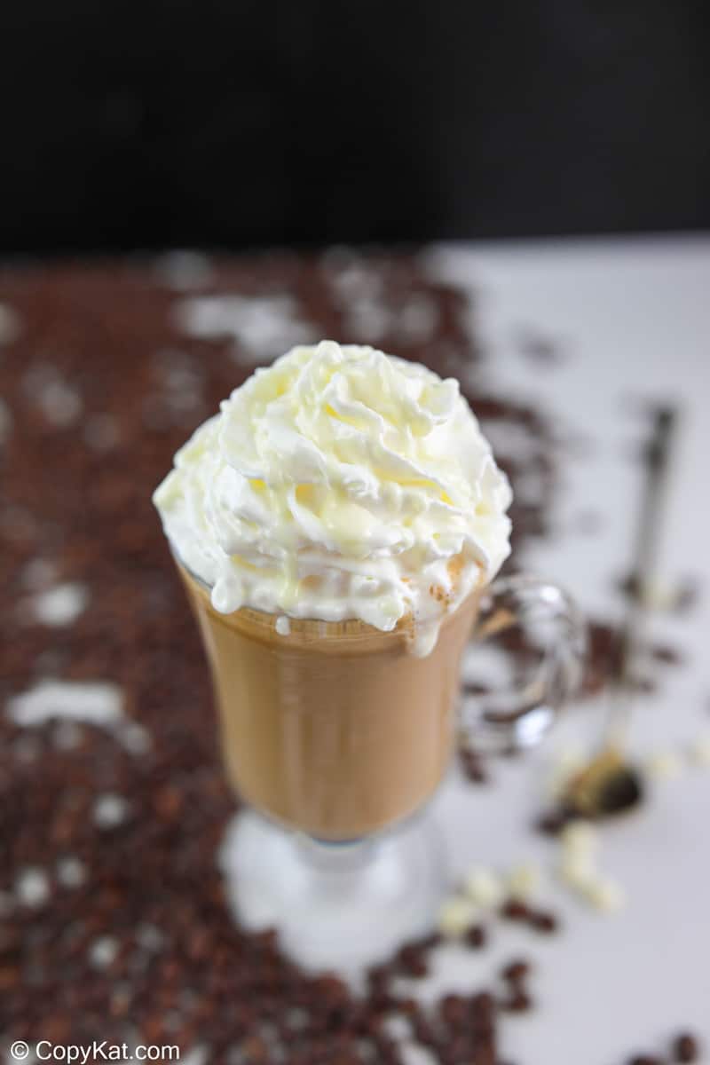 homemade Starbucks white chocolate mocha with whipped cream.