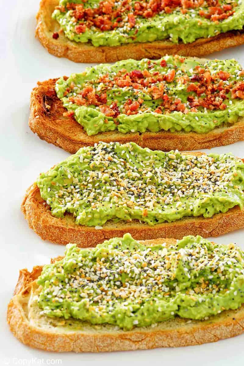 Homemade Dunkin Donuts avocado toast with and without bacon.