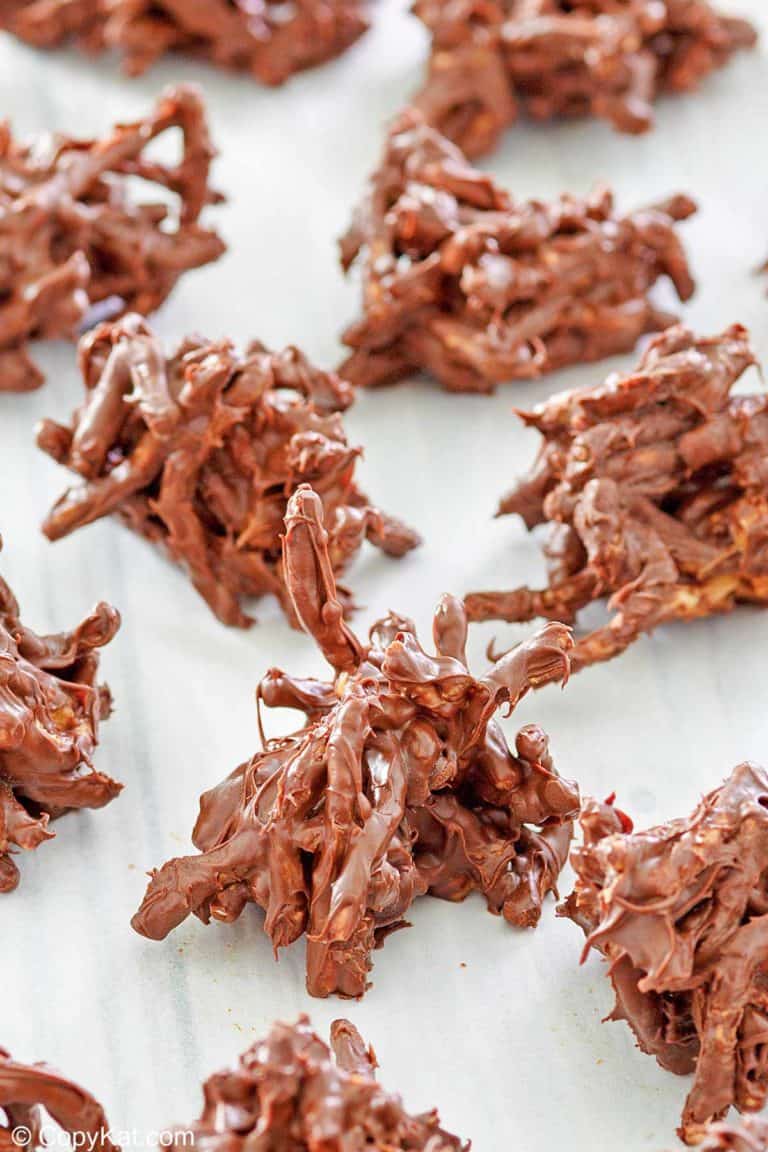 chocolate butterscotch haystacks on wax paper.