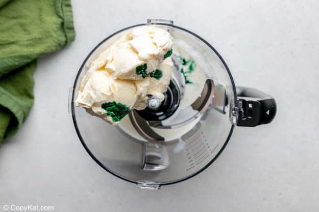 shamrock shake ingredients in a blender.