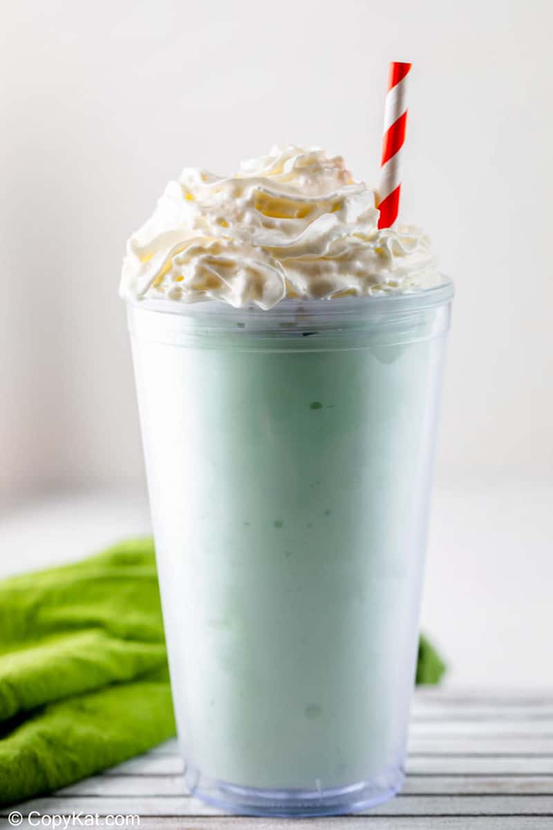 homemade McDonald's shamrock shake with whipped cream.