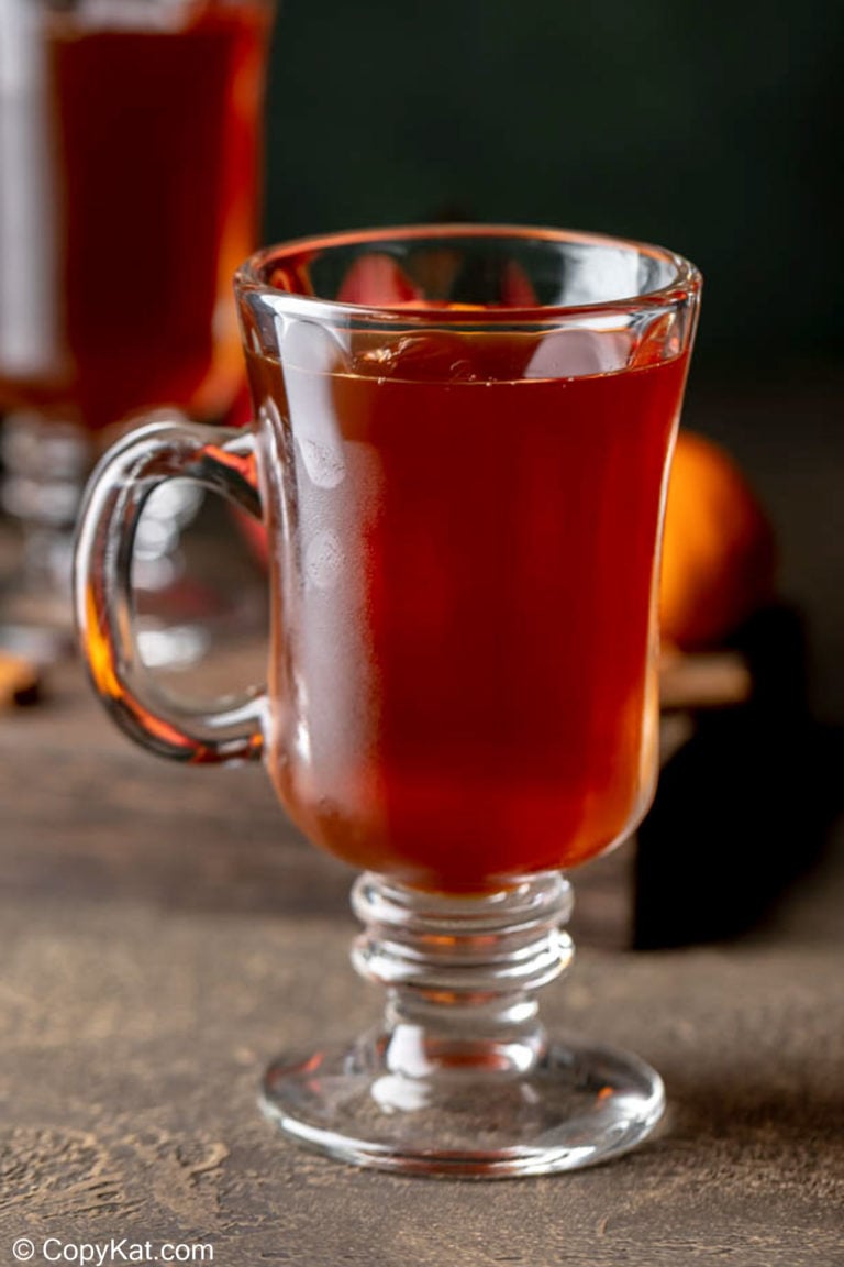 wassail in a glass mug.