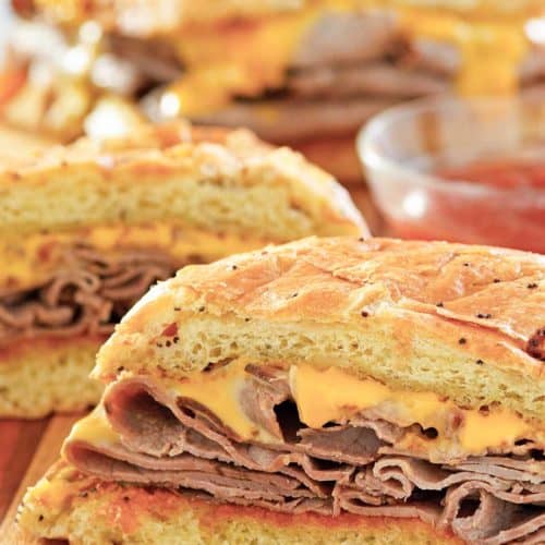 homemade Arby's beef and cheddar sandwiches.