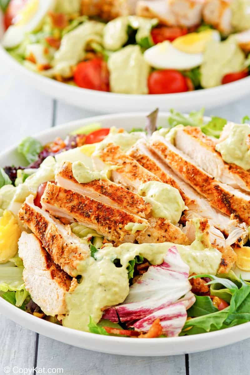 homemade Chick Fil A cobb salad with avocado ranch dressing.