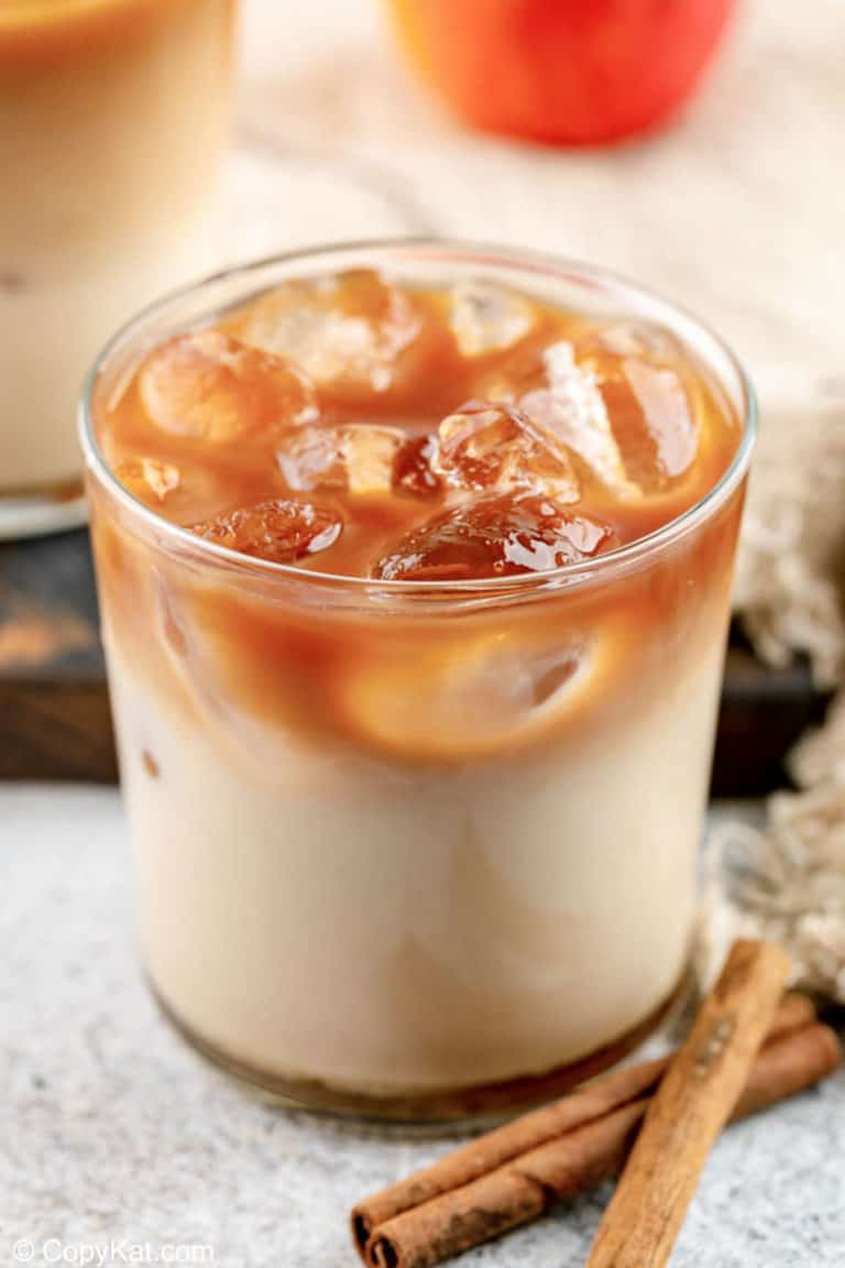 homemade Starbucks iced apple crisp macchiato drink.