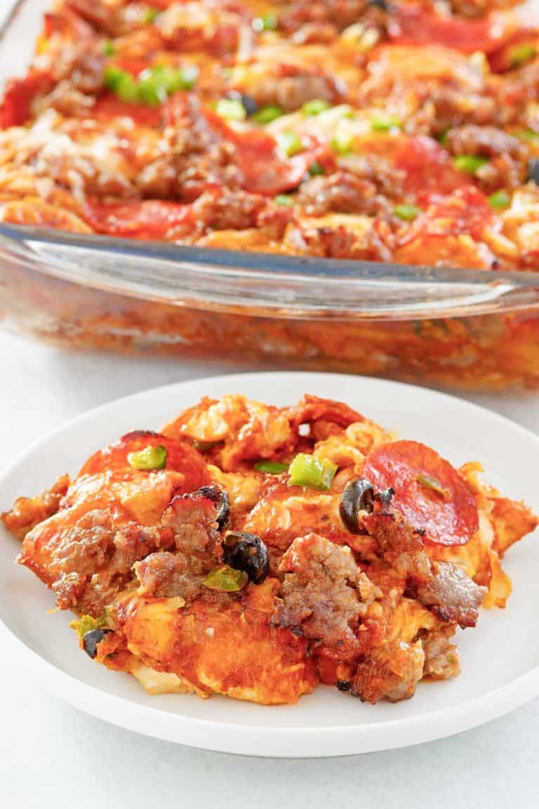pizza monkey bread on a plate and in a baking dish.
