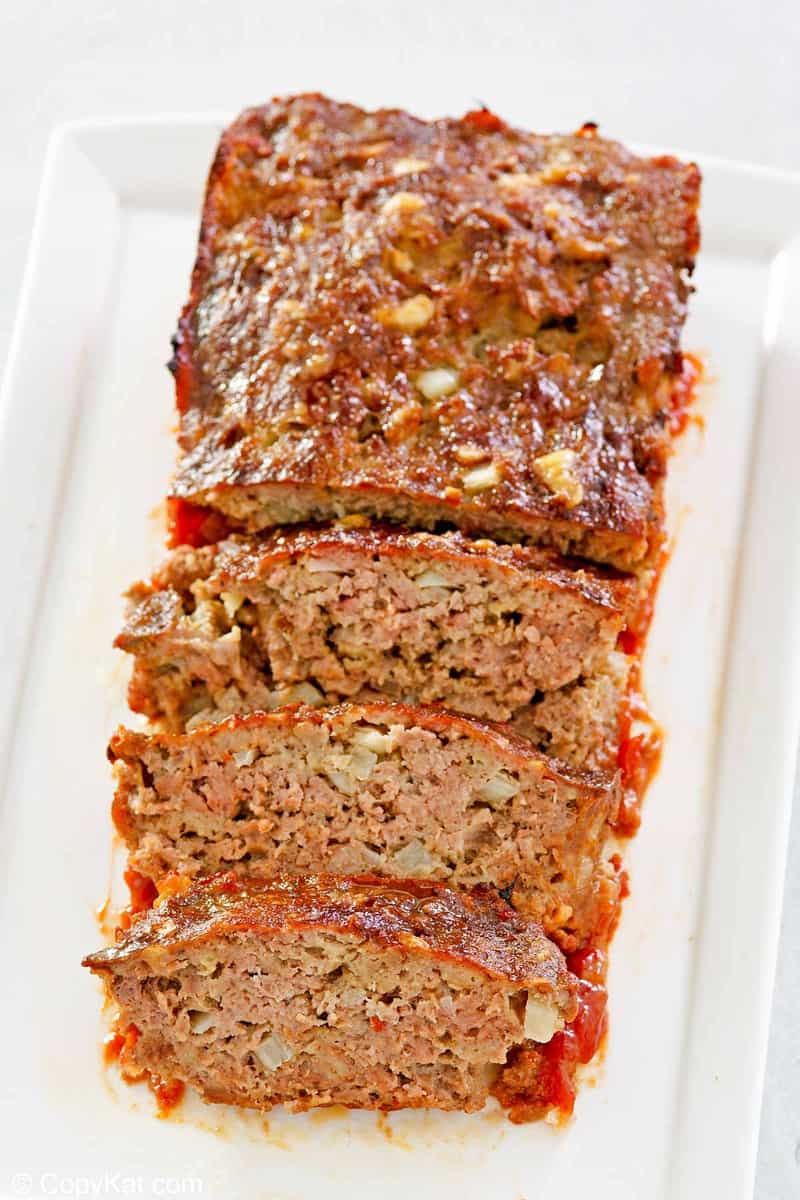 brown sugar meatloaf on a rectangular platter.