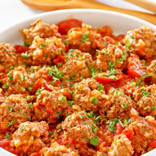 porcupine meatballs in a bowl.