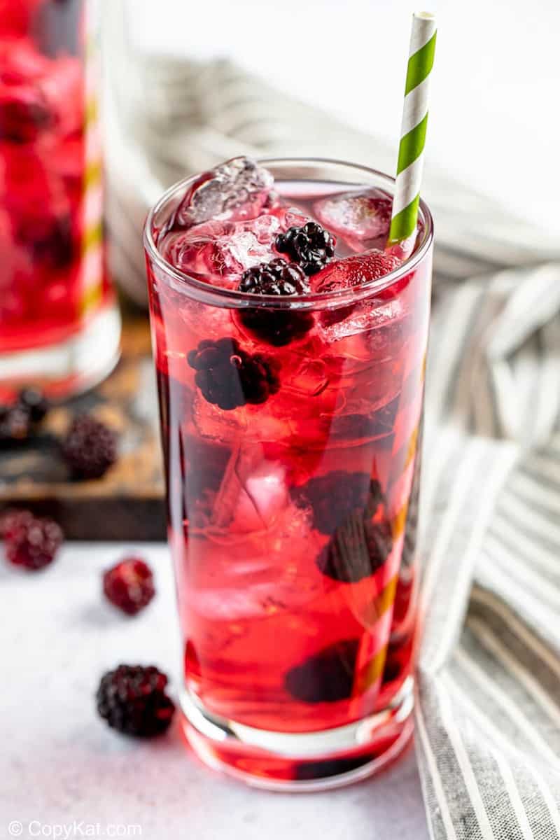 homemade Starbucks very berry hibiscus refresher with blackberries.