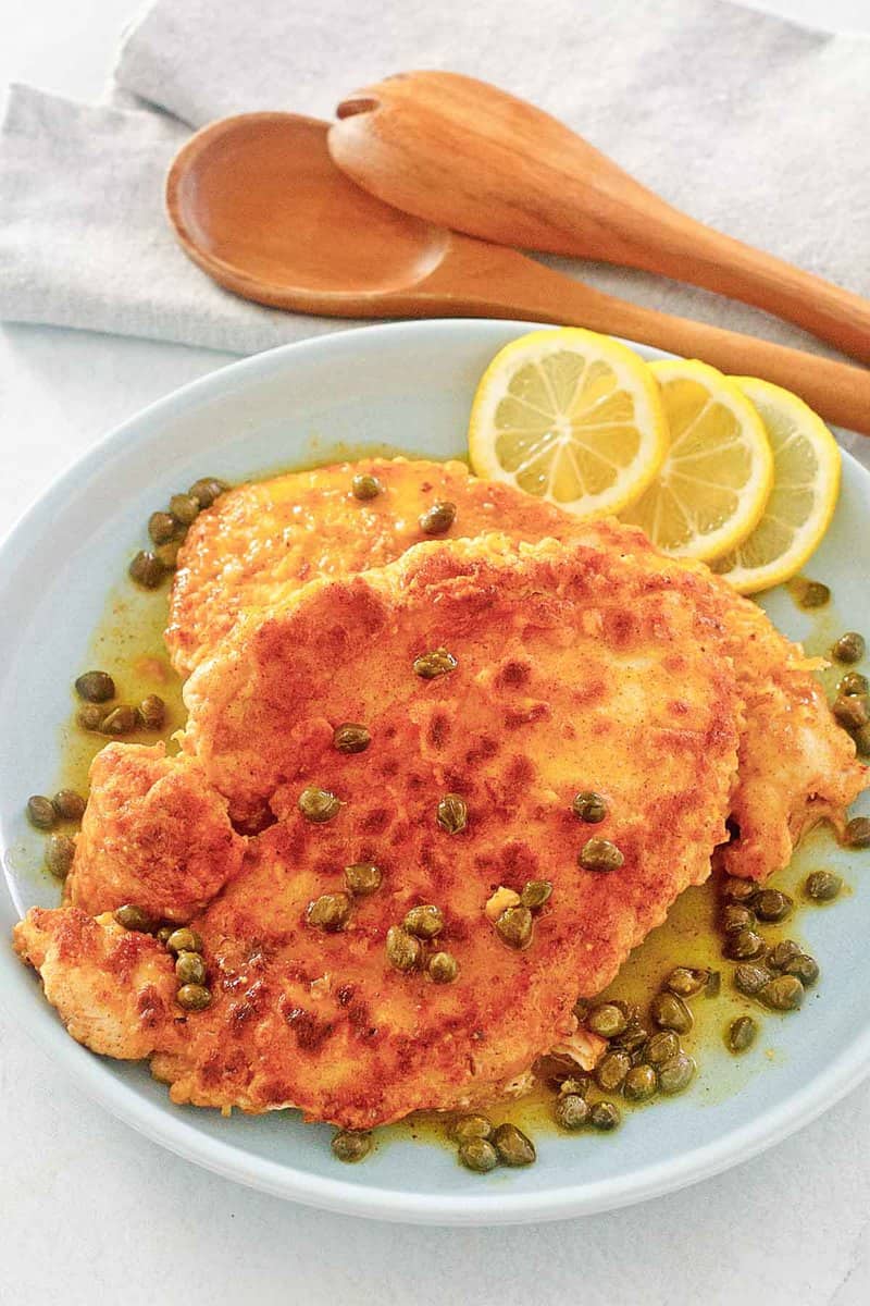 homemade Buca di Beppo chicken limone (lemon chicken) with capers.