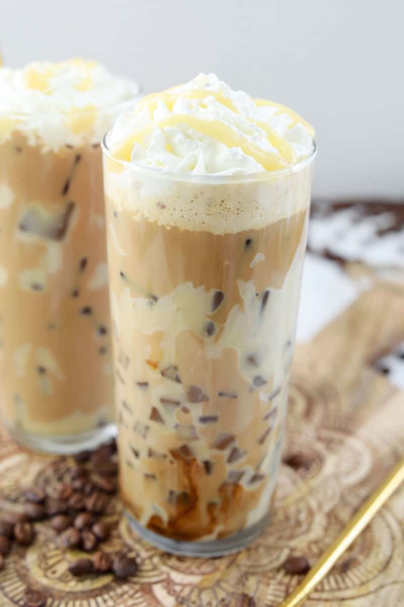 homemade Starbucks iced white chocolate mocha with whipped cream.