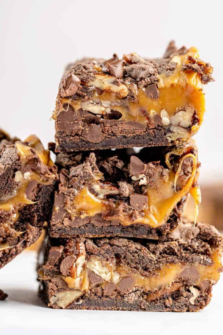 a stack of turtle brownies.