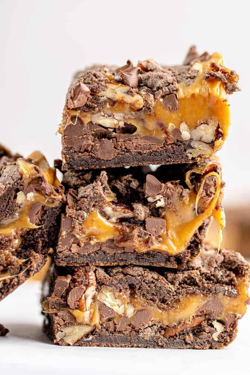 a stack of turtle brownies.