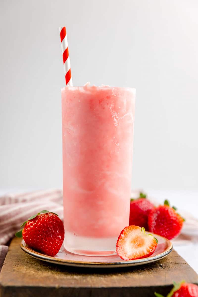 homemade Wendy's Strawberry Frosty and fresh strawberries.