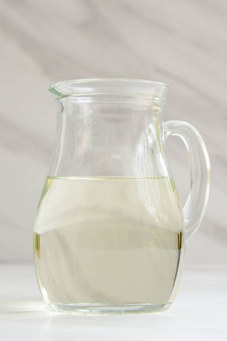 copycat Starbucks classic syrup in a small glass pitcher.