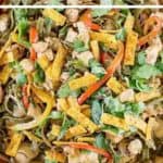 copycat CPK chicken tequila fettuccine in a serving dish.