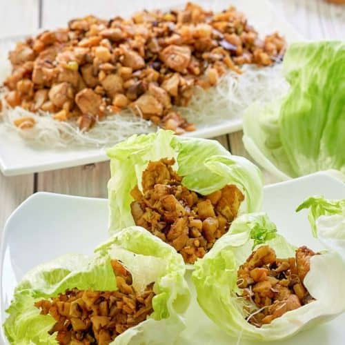 the copycat PF Chang's chicken lettuce wraps on a plate.