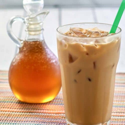 copycat Starbucks vanilla syrup and an iced vanilla coffee.