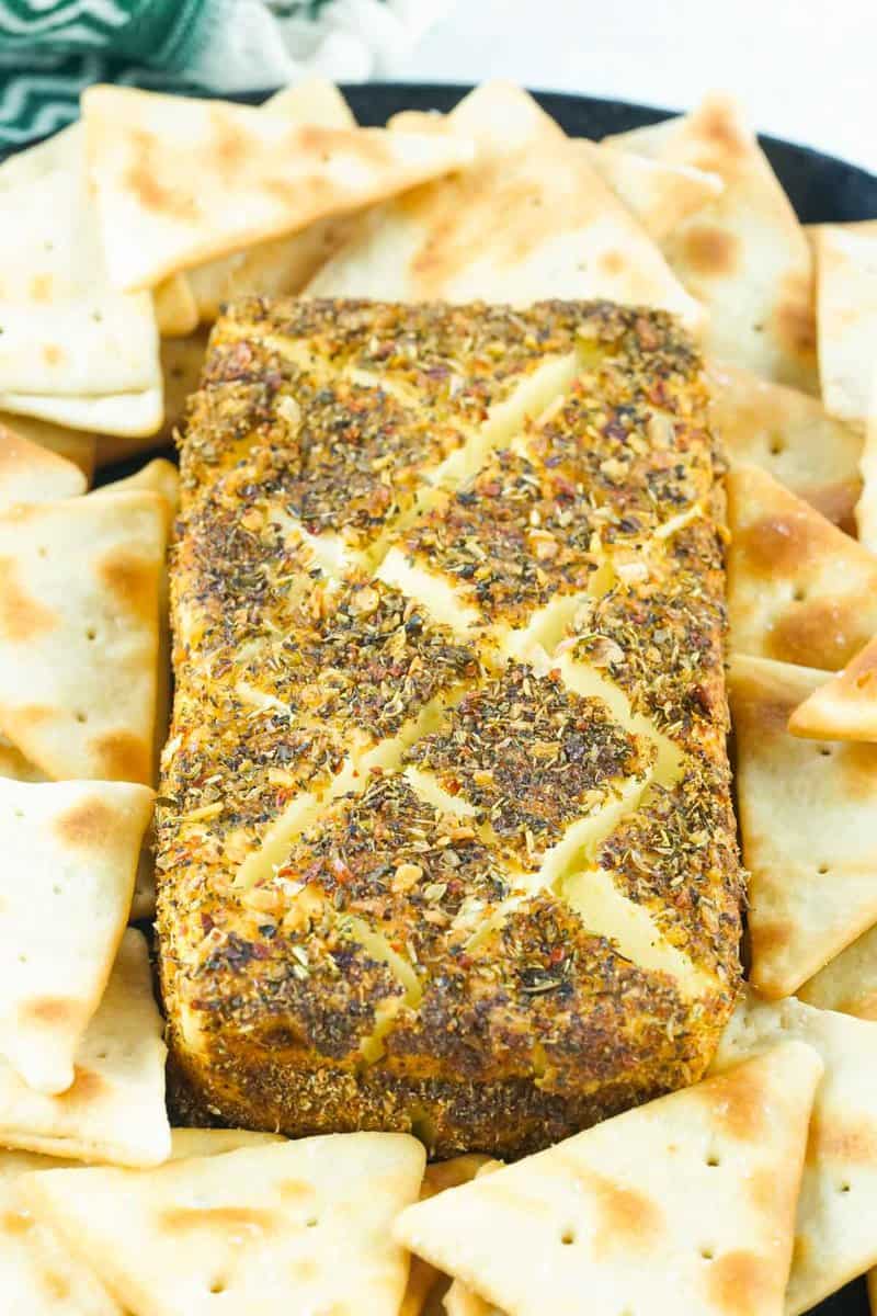 smoked cream cheese with pizza seasoning and crackers.