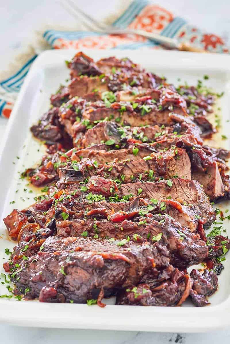 stove top pot roast and vegetables on a platter.