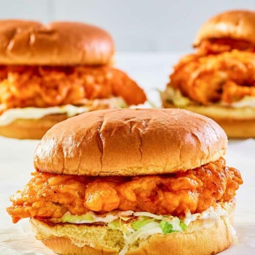 copycat Arby's buffalo chicken sandwich. with peppercorn ranch sauce.