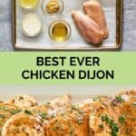 chicken dijon ingredients and the finished dish.