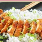 chicken katsu with tonkatsu sauce over rice.