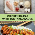 chicken katsu ingredients and the finished dish.