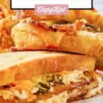 closeup of a jalapeno popper grilled cheese sandwich.