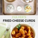 Culver's fried cheese curds ingredients and a bowl of the curds.