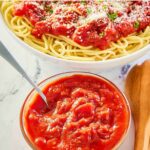 a small bowl of homemade Olive Garden marinara sauce.