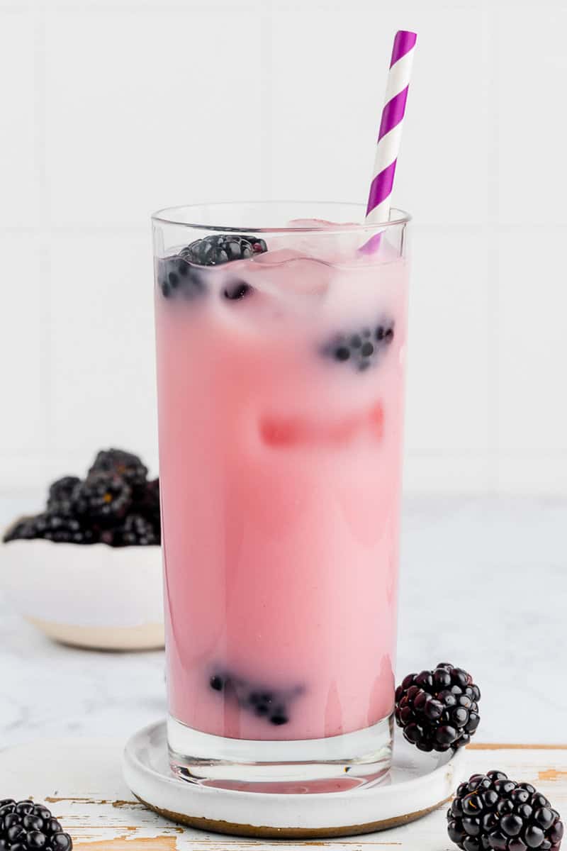 copycat Starbucks violet drink and blackberries.