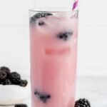 homemade Starbucks violet drink with a straw.