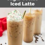 homemade Starbucks iced sugar cookie lattes and coffee beans.