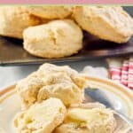 homemade sweet biscuits on a plate with one cut in half.