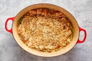 chicken and rice casserole before baking.