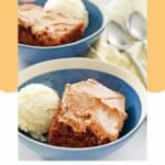 homemade Cracker Barrel coca cola cake and ice cream in bowls.
