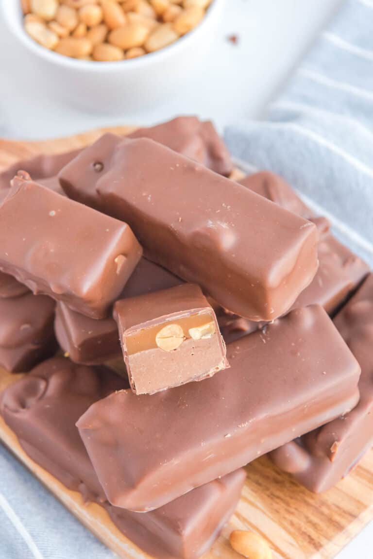 homemade snickers candy bars and peanuts.