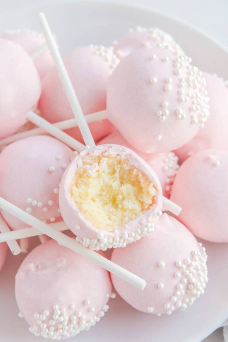 Copycat Starbucks cake pops on a white plate.