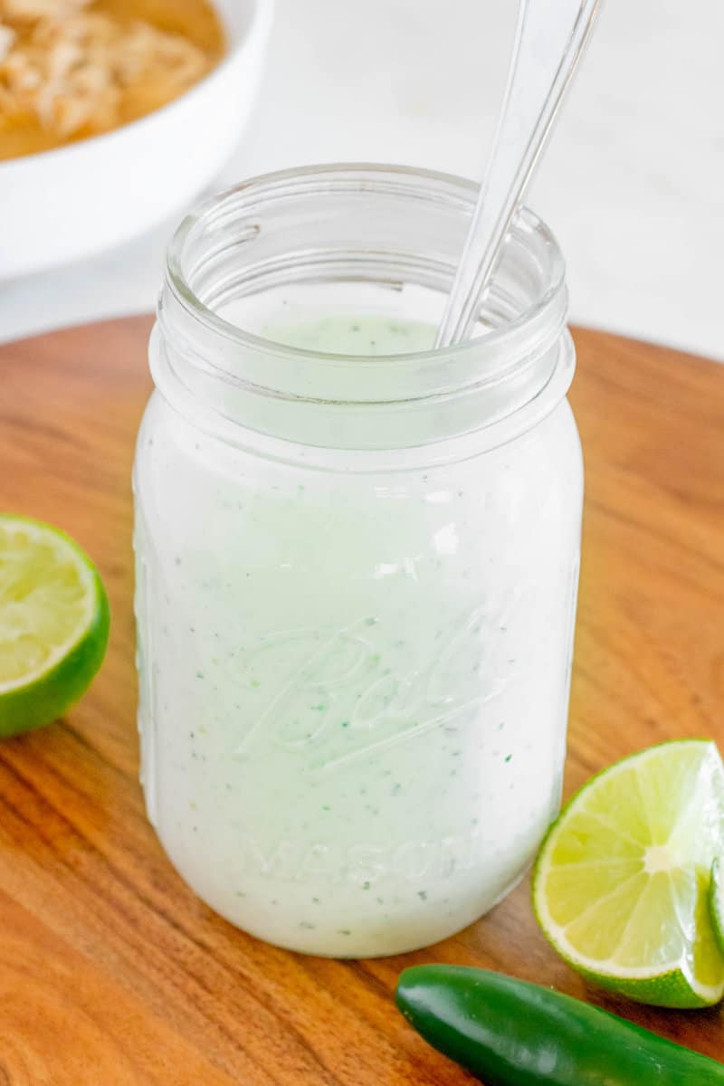 Copycat Cafe Rio tomatillo dressing in a mason jar.
