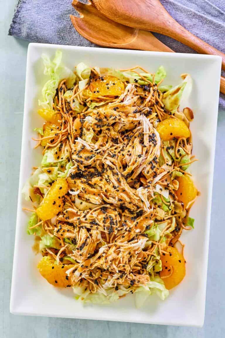 Overhead view of Chinese chicken salad.