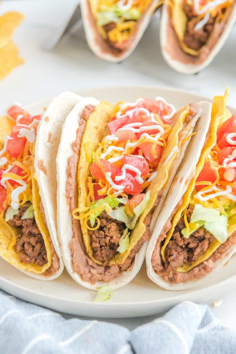Copycat Taco Bell double decker tacos on a plate.