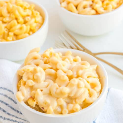 Copycat Chick Fil A Mac and Cheese in three bowls.