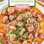 Overhead view of homemade Outback sauteed mushrooms on a plate.