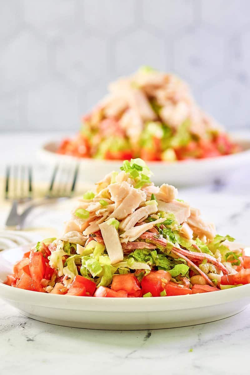 Copycat California Pizza Kitchen Italian chopped salad in a bowl.