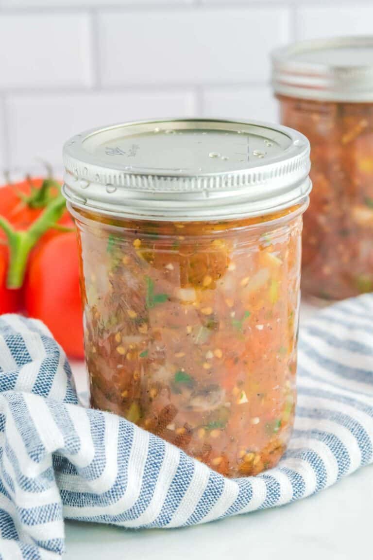 Homemade canned spaghetti sauce in a mason jar.