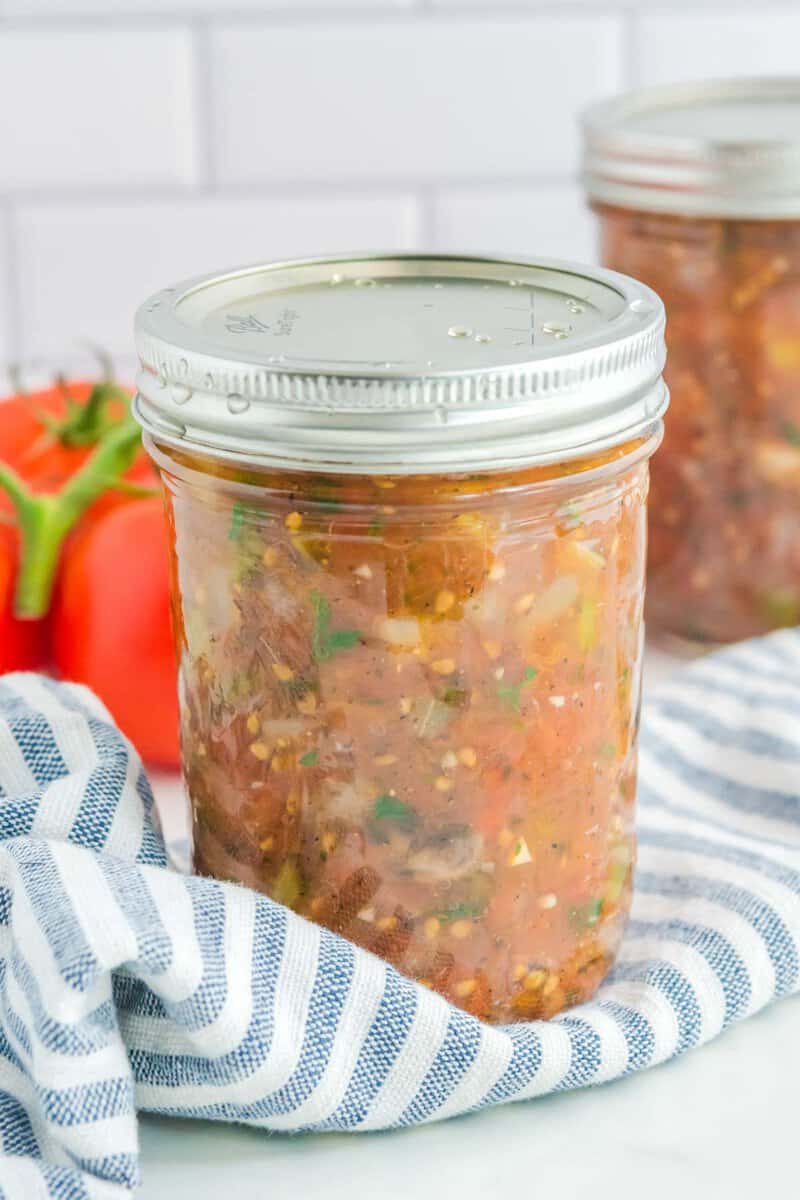 Homemade canned spaghetti sauce in a mason jar.