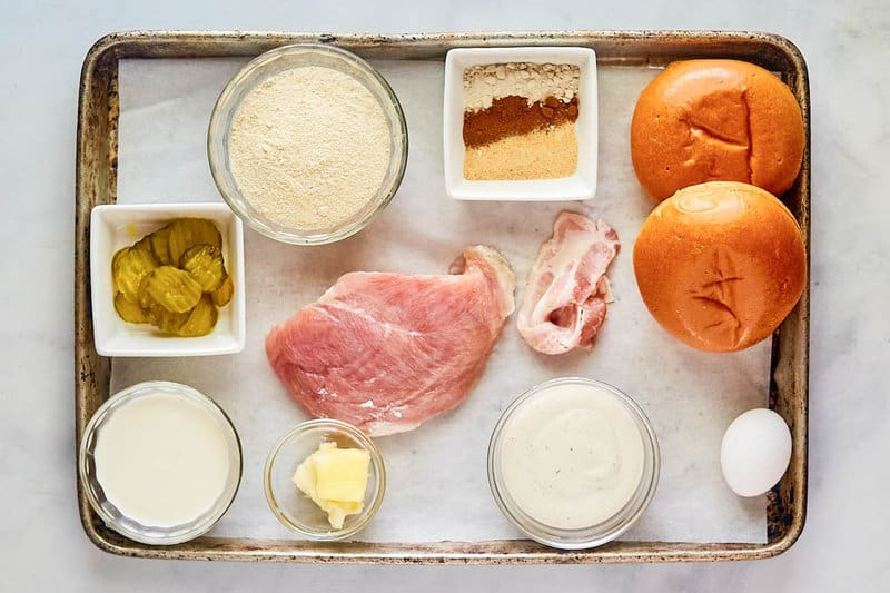 Copycat McDonald's bacon ranch McCrispy ingredients on a tray.
