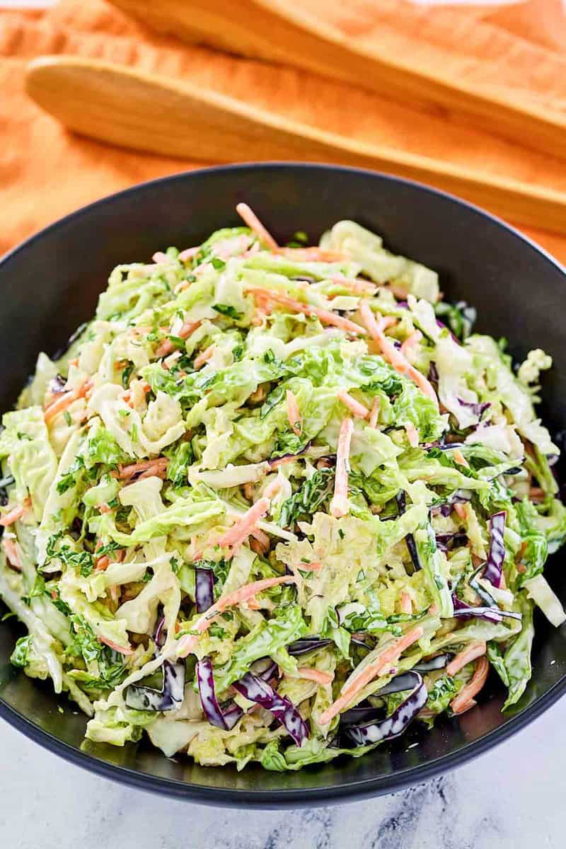Sweet and sour coleslaw in a bowl.