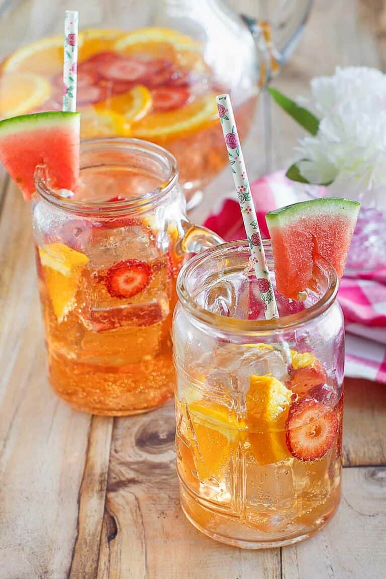 Copycat Olive Garden watermelon sangria in glasses.